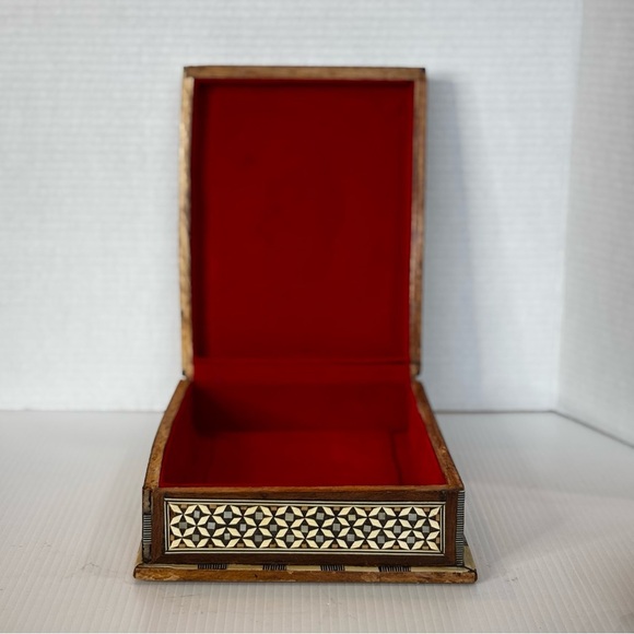 Middle Eastern Moroccan Moorish Inlaid Wooden Trinket Jewelry Box Side Hinge - Picture 9 of 16